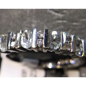 Aquamarine Ring Sz7 6 Round Stones Sterling Silver 925 (All Stones Simulated)